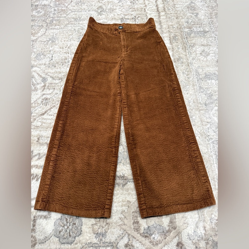 Khaki & Blue Wide Leg Corduroy Pants in Brown